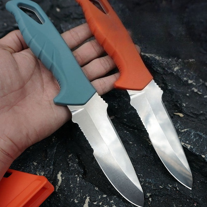Dive Knife Titanium - มีดเดินป่าหลากสีสำหรับตั้งแคมป์กลางแจ้ง ทนทาน ใช้ในป่า ตกปลา ผจญภัยในป่า มีดใบหยัก/ใบมีดเต็มใบ