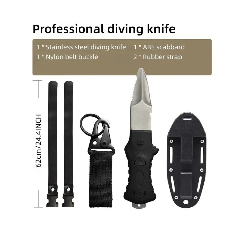 Dive Knife Titanium - มีดกู้ภัยทางน้ำกลางแจ้ง มีดดำน้ำแบบใช้หอก มีดดำน้ำสแตนเลส เครื่องมือดำน้ำ ตัดเชือก