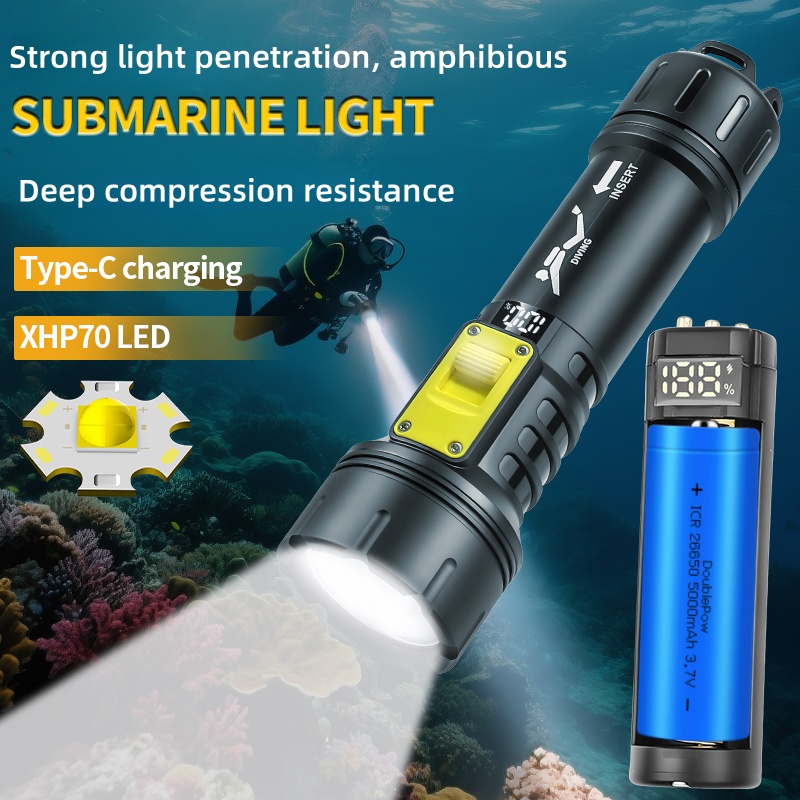 Aquatic Diving - ใหม่ XHP70 ไฟฉายดําน้ํา IPX8 กันน้ําดิจิตอลชาร์จ Dual-ใช้ใต้น้ําไฟฉายความเข้มสูง