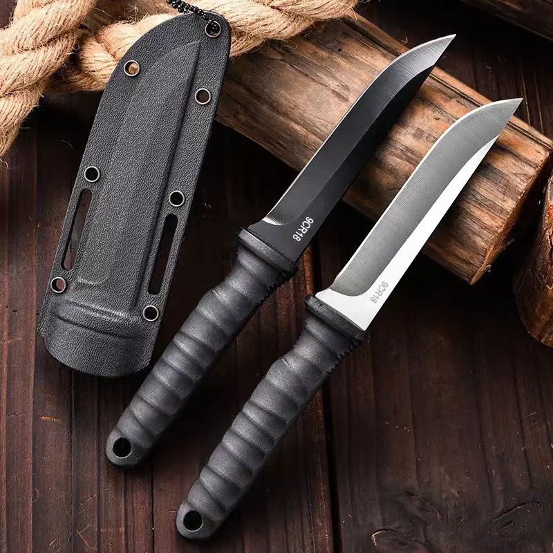 Dive Knife Titanium - มีดพกพาสำหรับกิจกรรมกลางแจ้ง - มีดพกพาสำหรับตั้งแคมป์พร้อมปลอกมีด เหมาะสำหรับงานปิ้งย่าง การเอาตัวรอด และการใช้งานในชีวิตประจำวัน